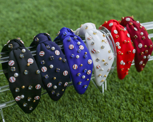 Baseball Studded Knot Game Day Seed Bead Headband / Team Colors