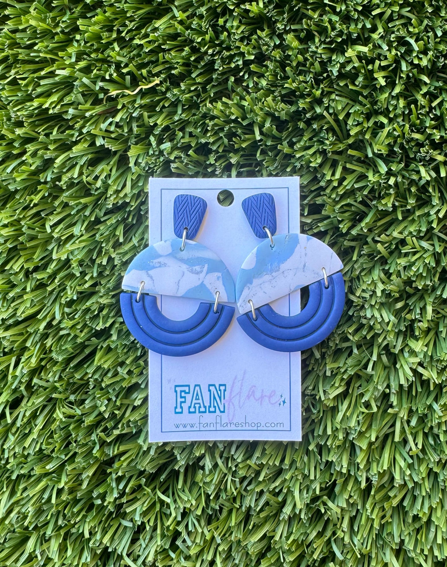 Game Day Circular Statement Earrings | Light Blue and Navy