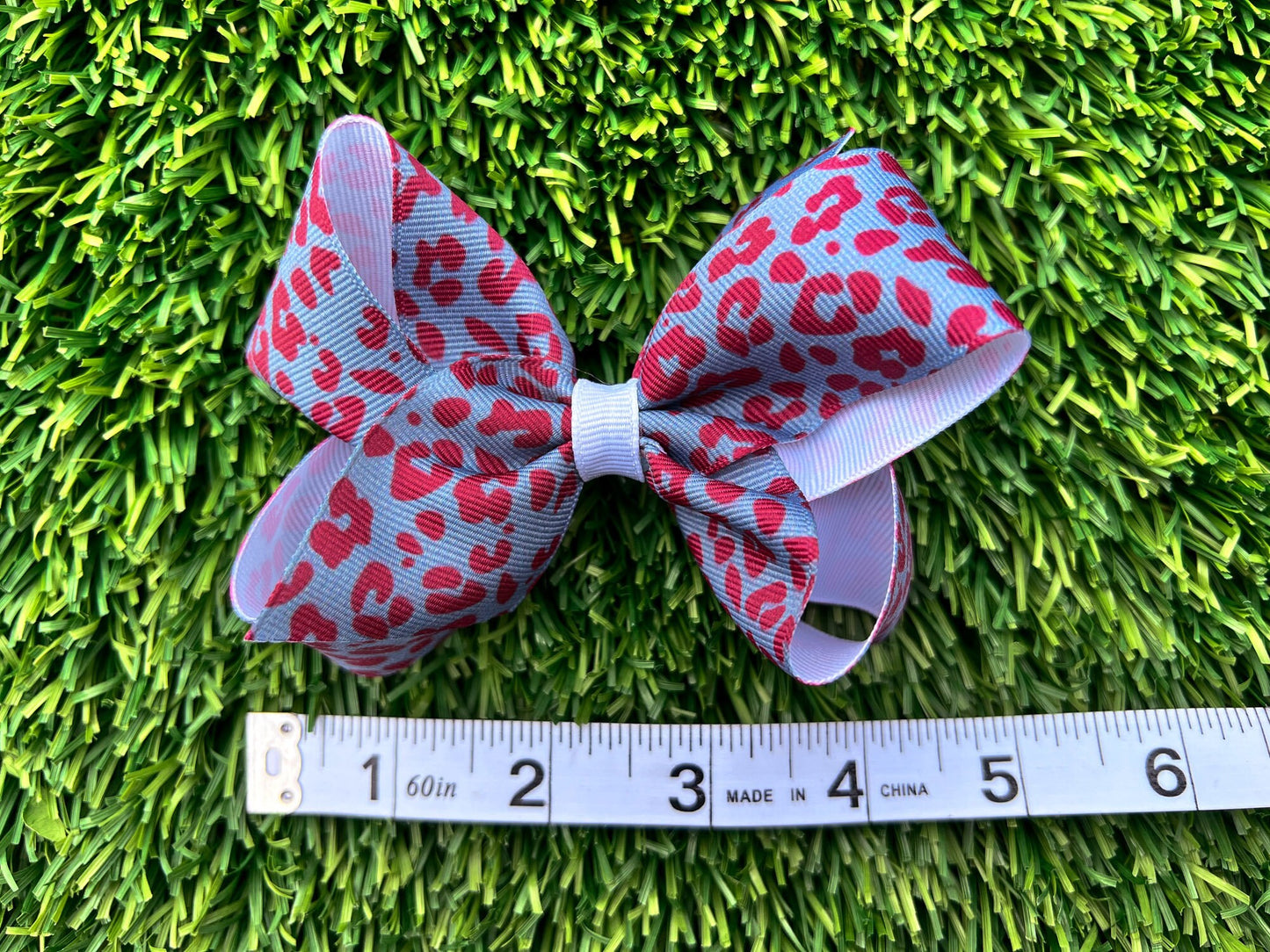 Crimson & Gray Leopard Print Bow / Game Day / Grosgrain