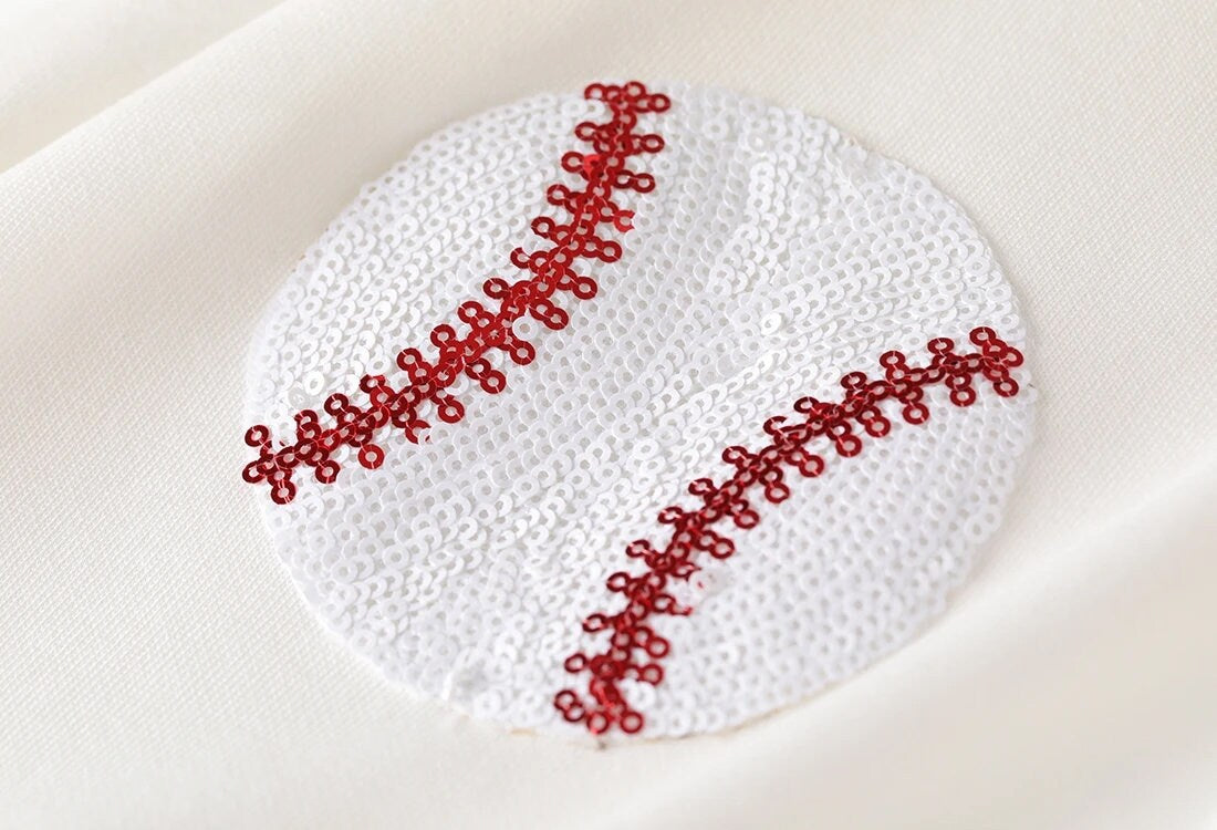 White Short Sleeve Sequin Baseball Patch Shirt