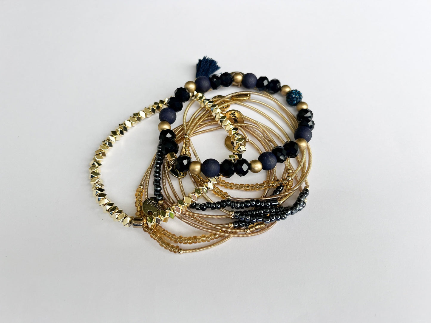 Navy and Gold Beaded Bracelets, Game Day Bracelets, Beaded Bracelets, Bracelet Stack