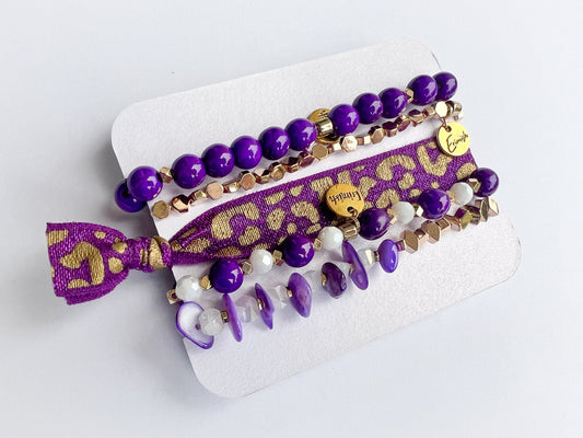 Purple and Gold Beaded Bracelets, Game Day Bracelets, Beaded Bracelets, Bracelet Stack