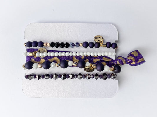 Purple, Gold and White Beaded Bracelets, Game Day Bracelets, Beaded Bracelets, Bracelet Stack