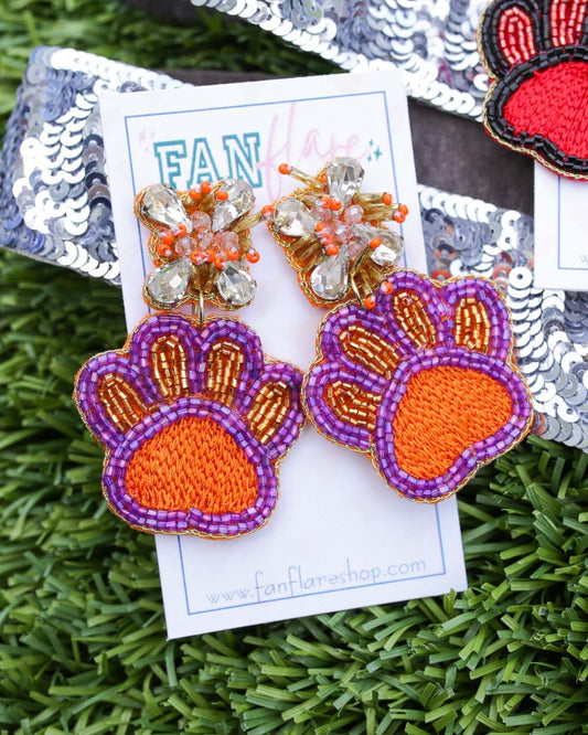 Paw Beaded Earrings, Game Day Paw Earrings