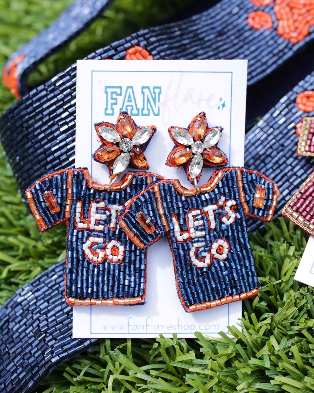 Beaded LET'S GO Football Jersey Game Day Earrings |