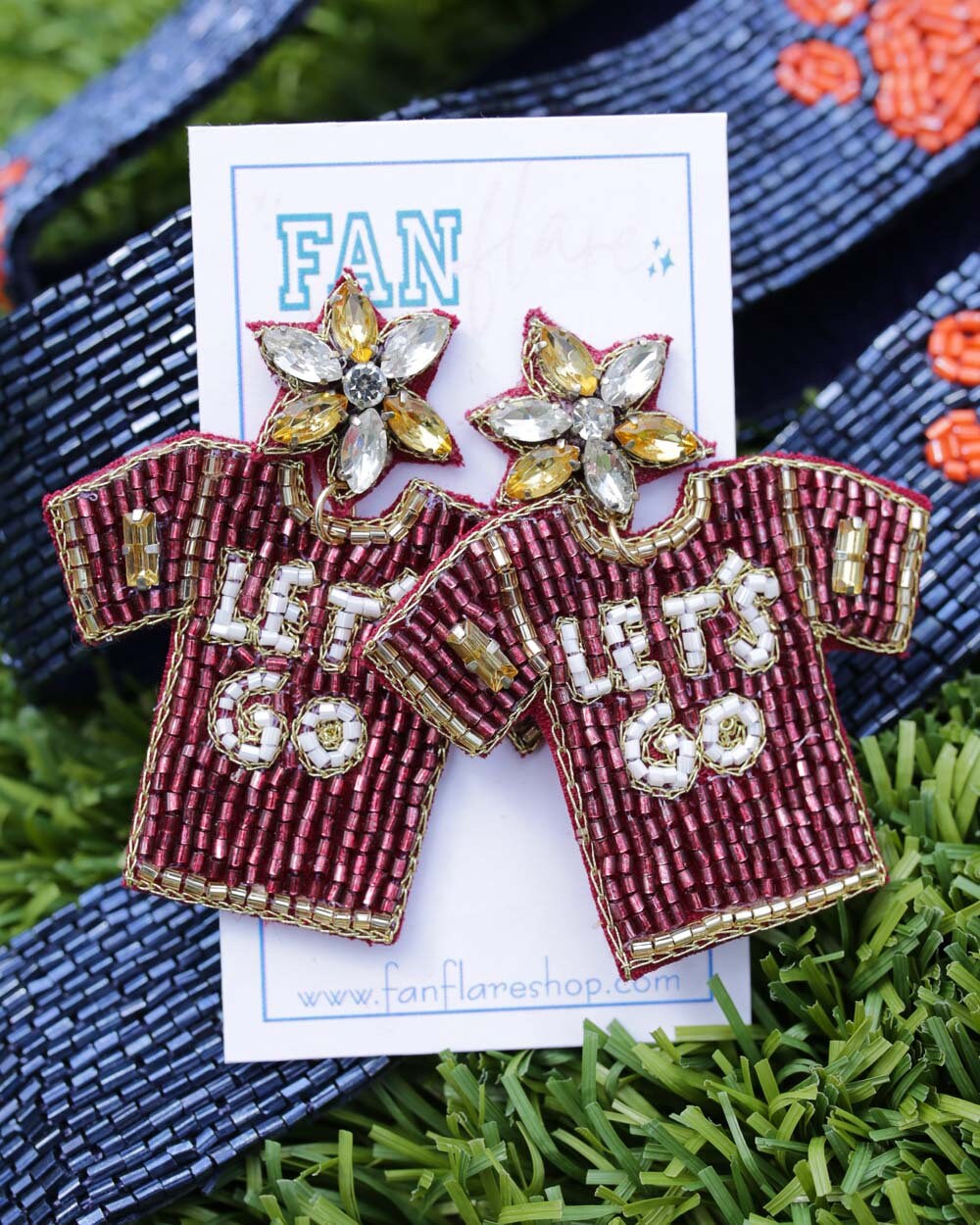 Beaded LET'S GO Football Jersey Game Day Earrings | Black and Gold