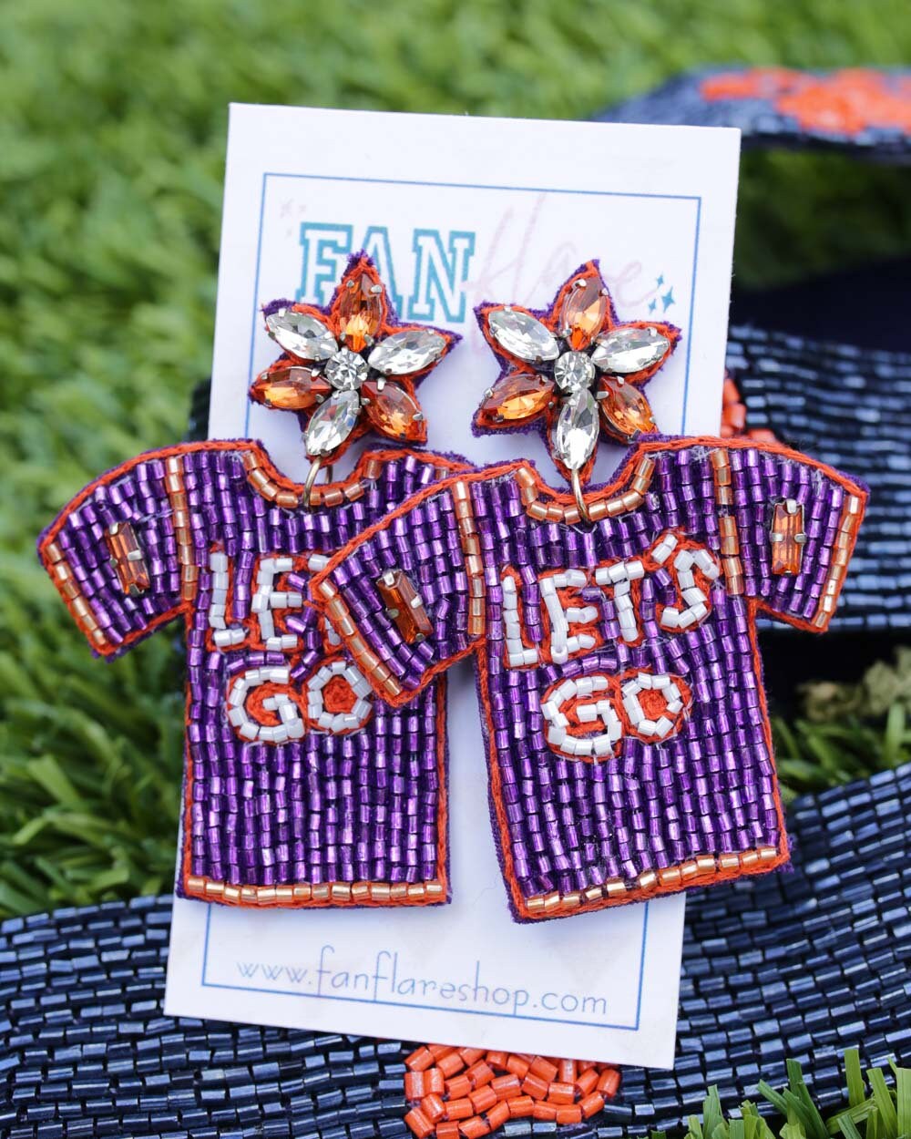 Beaded LET'S GO Football Jersey Game Day Earrings |