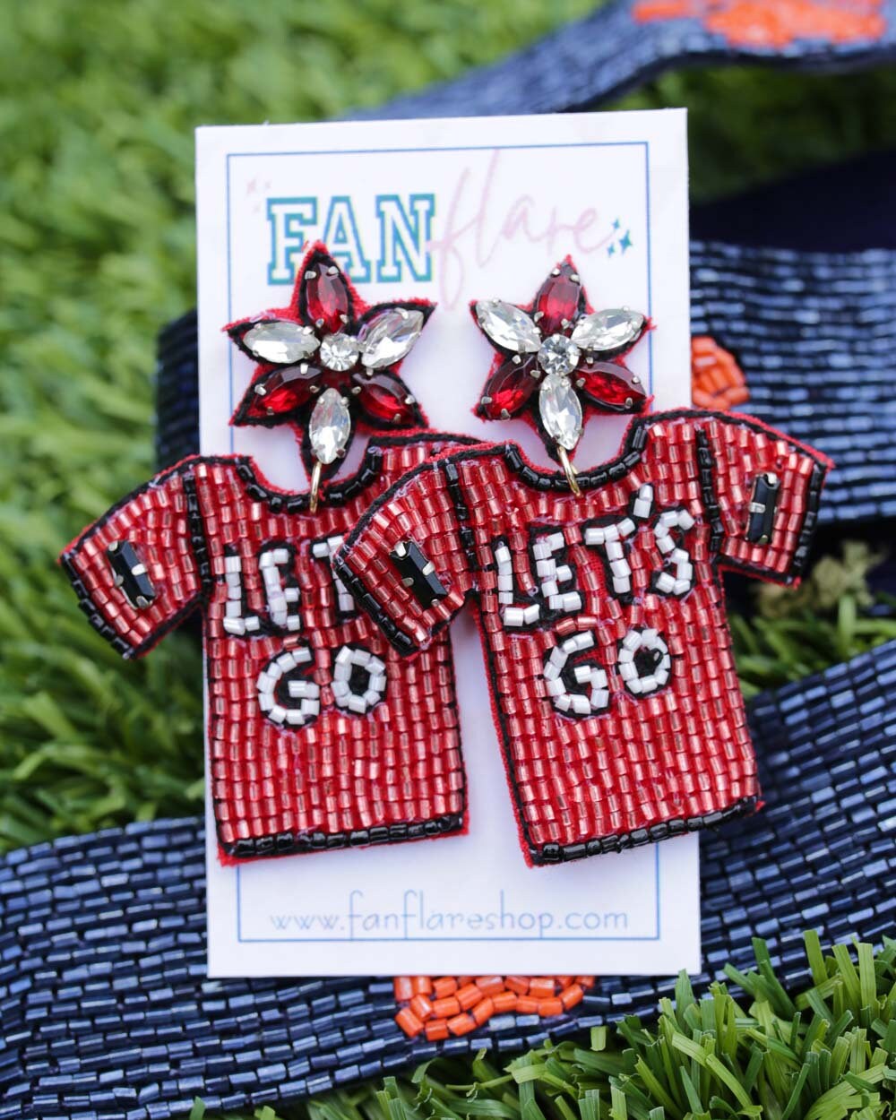 Beaded LET'S GO Football Jersey Game Day Earrings |