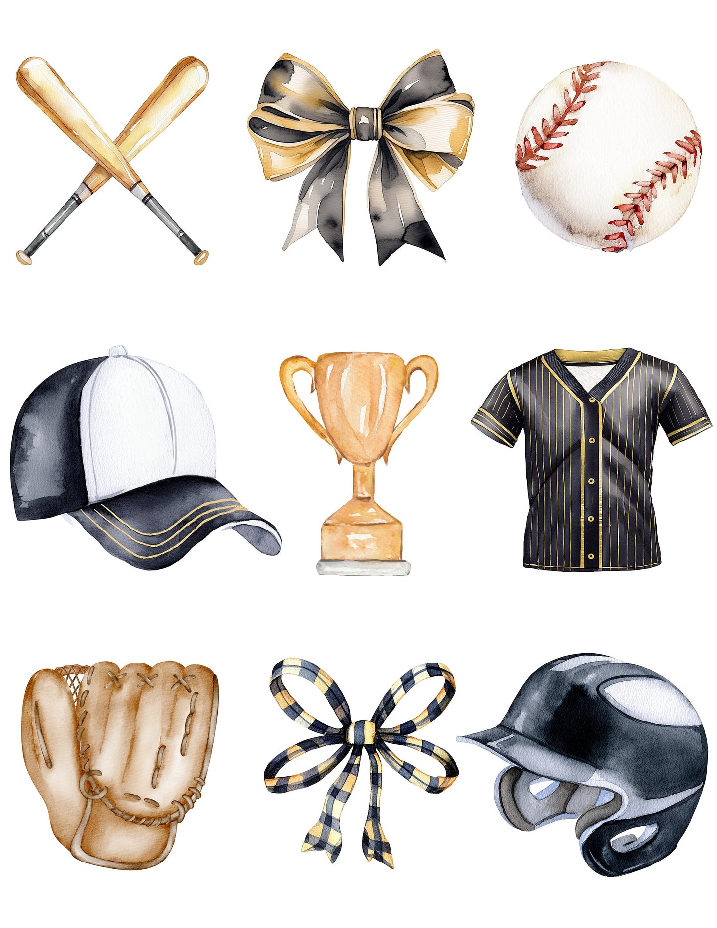 Women's Black & Gold Baseball Watercolor Coquette Sublimated Shirt