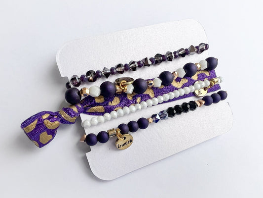 Purple, Gold and White Beaded Bracelets, Game Day Bracelets, Beaded Bracelets, Bracelet Stack