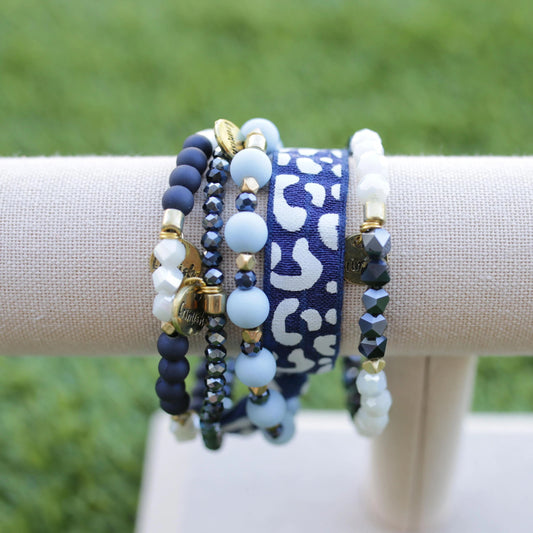 Navy and Light Blue Beaded Bracelets, Game Day Bracelets, Beaded Bracelets, Bracelet Stack