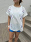 White Short Sleeve Sequin Baseball Patch Shirt