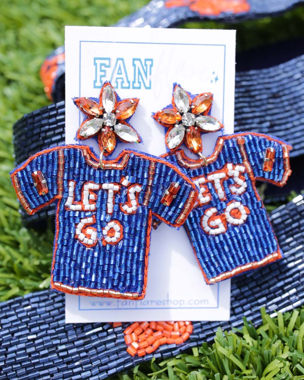 Beaded LET'S GO Football Jersey Game Day Earrings |