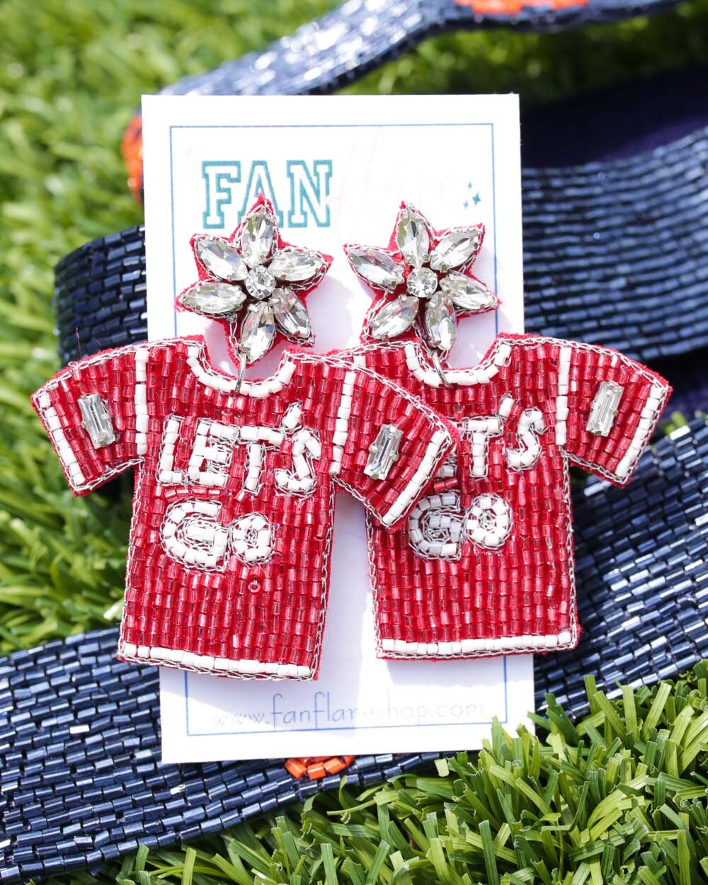 Beaded LET'S GO Football Jersey Game Day Earrings |