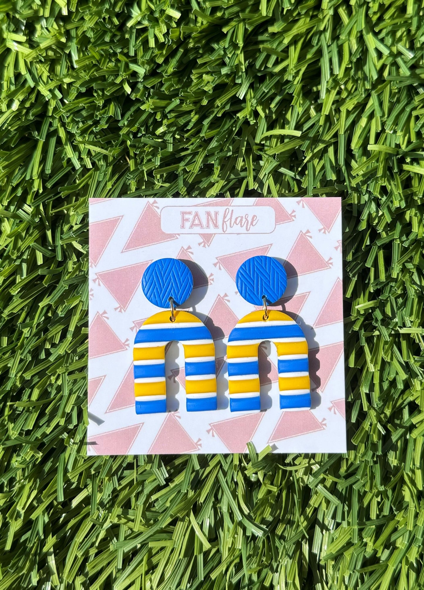 Game Day Clay Earrings, Royal Blue and Yellow Striped Collection