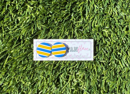 Game Day Clay Earrings, Royal Blue and Yellow Striped Collection