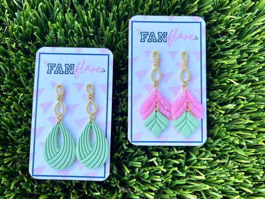 Pink and Green Clay Statement Earrings