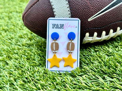 Clay Football + Star Dangle Earrings || Game Day Earrings