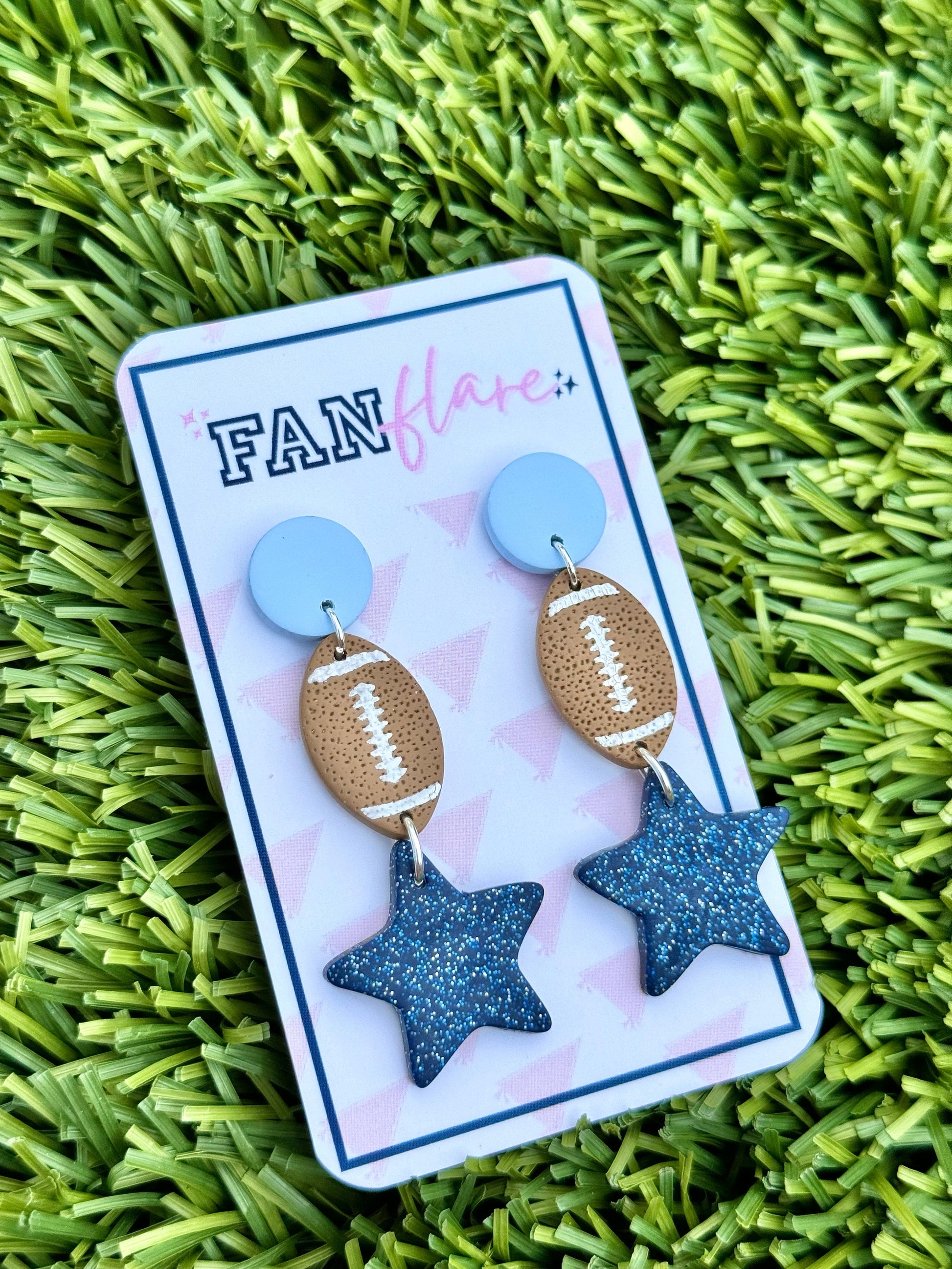 Clay Football + Star Dangle Earrings || Game Day Earrings