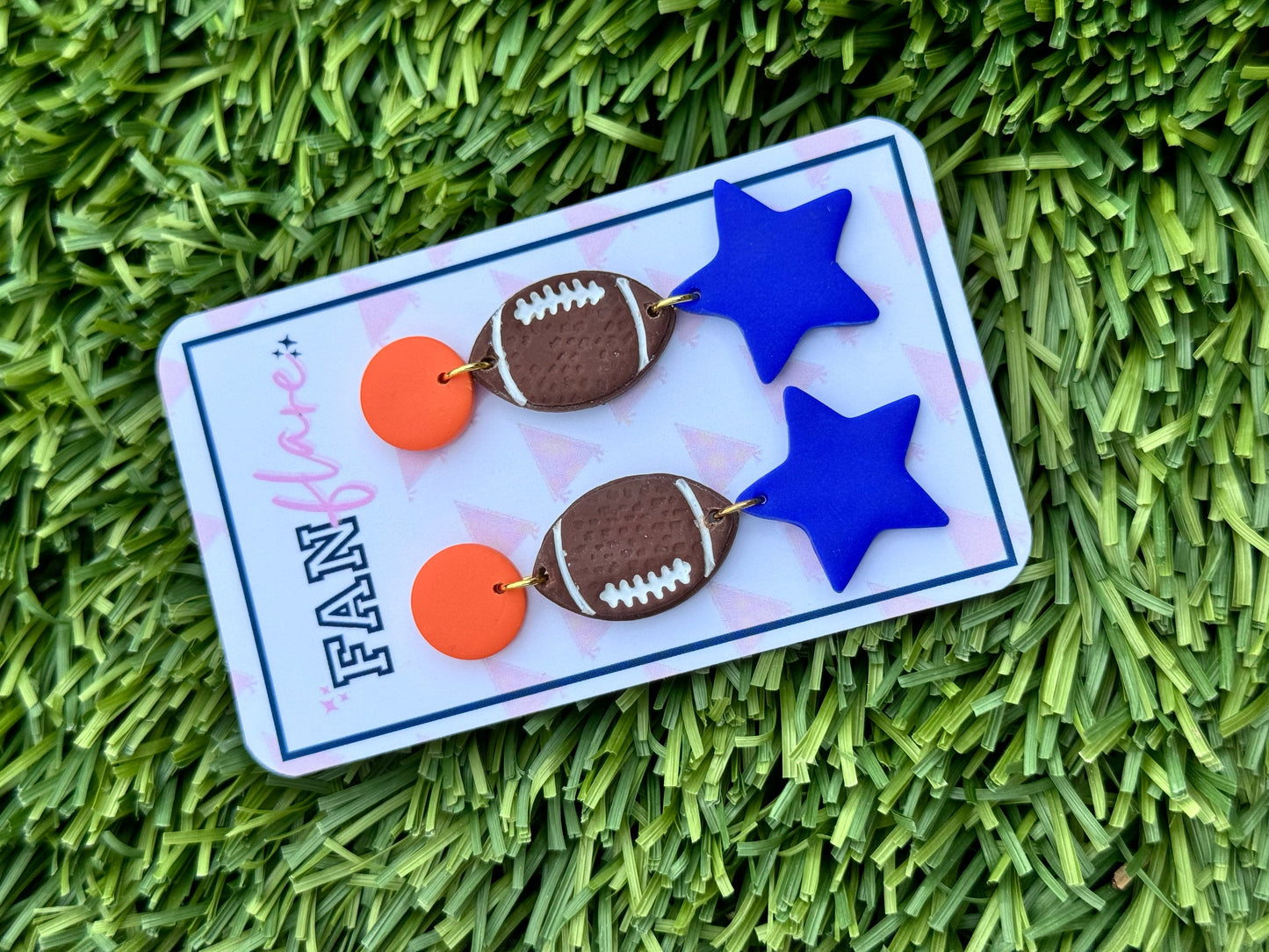 Clay Football + Star Dangle Earrings || Game Day Earrings