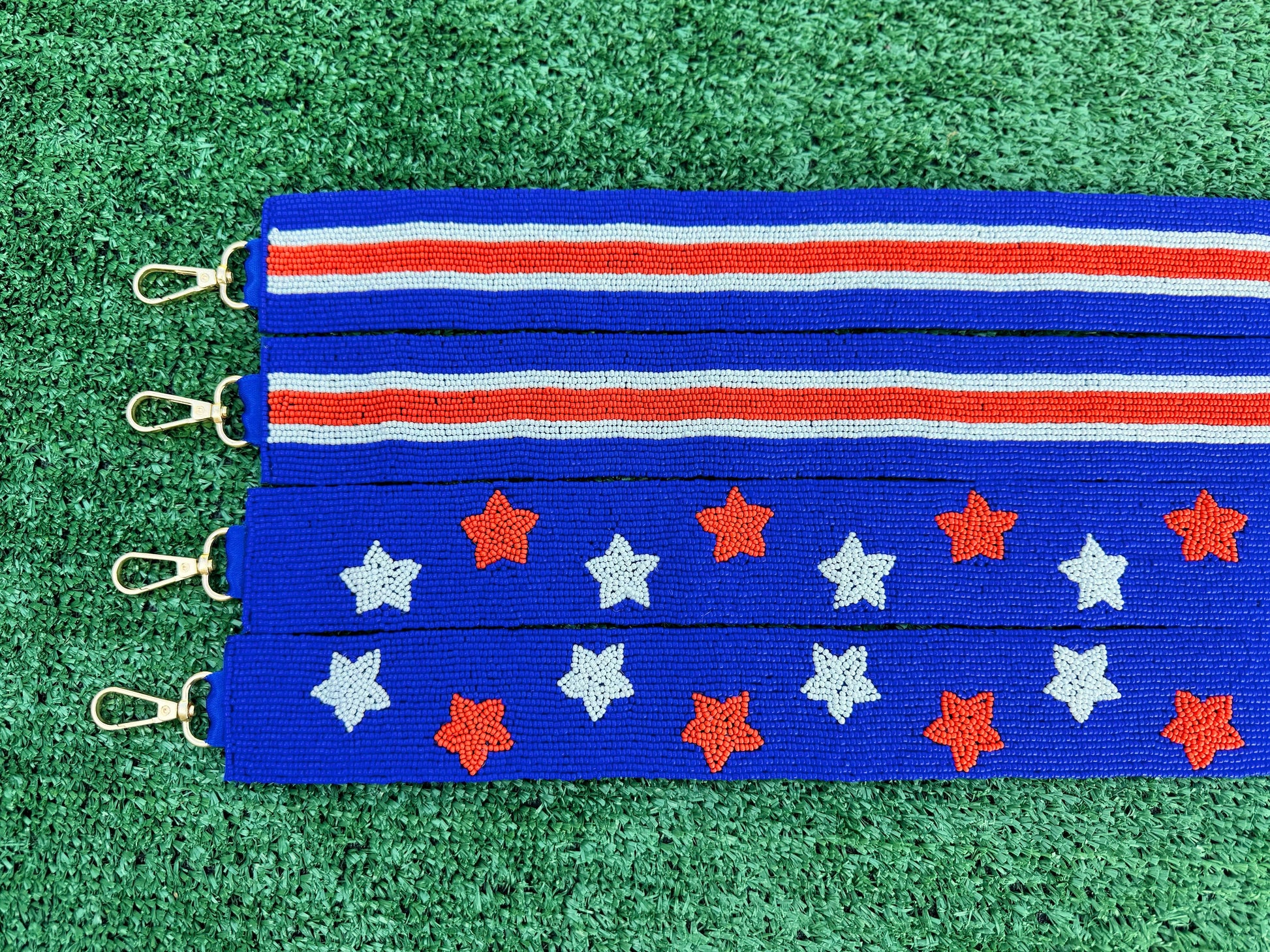 Orange and Blue Beaded Star Game Day Bag Straps, Beaded Bag Strap, Stadium Bag Strap