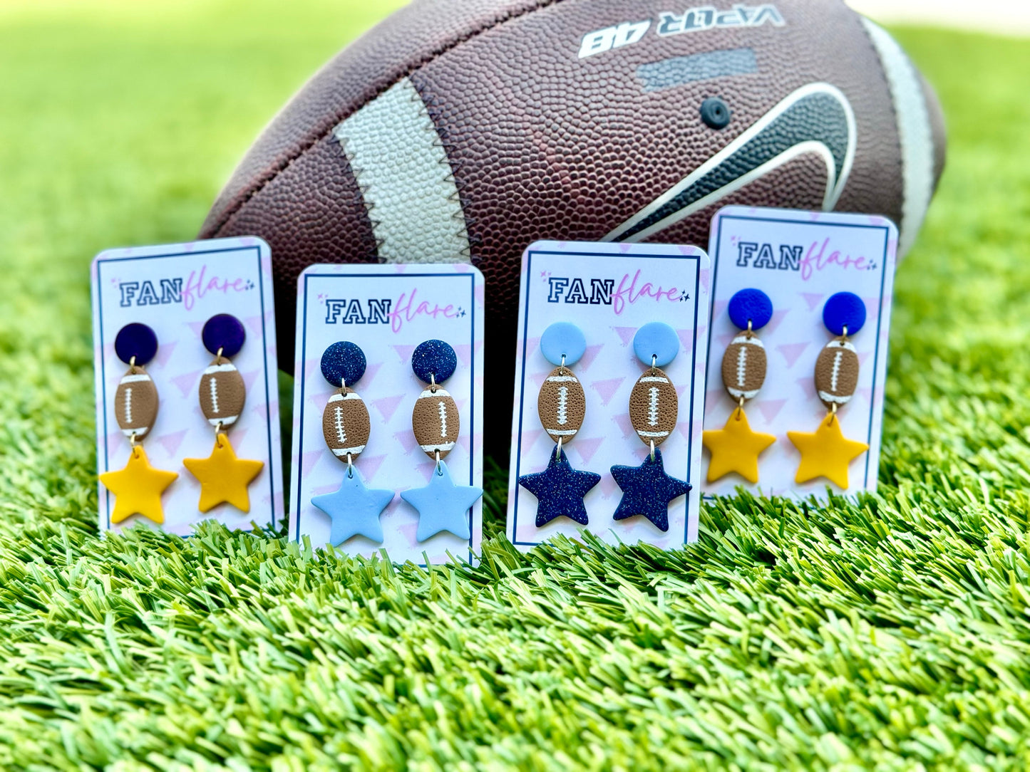 Clay Football + Star Dangle Earrings || Game Day Earrings