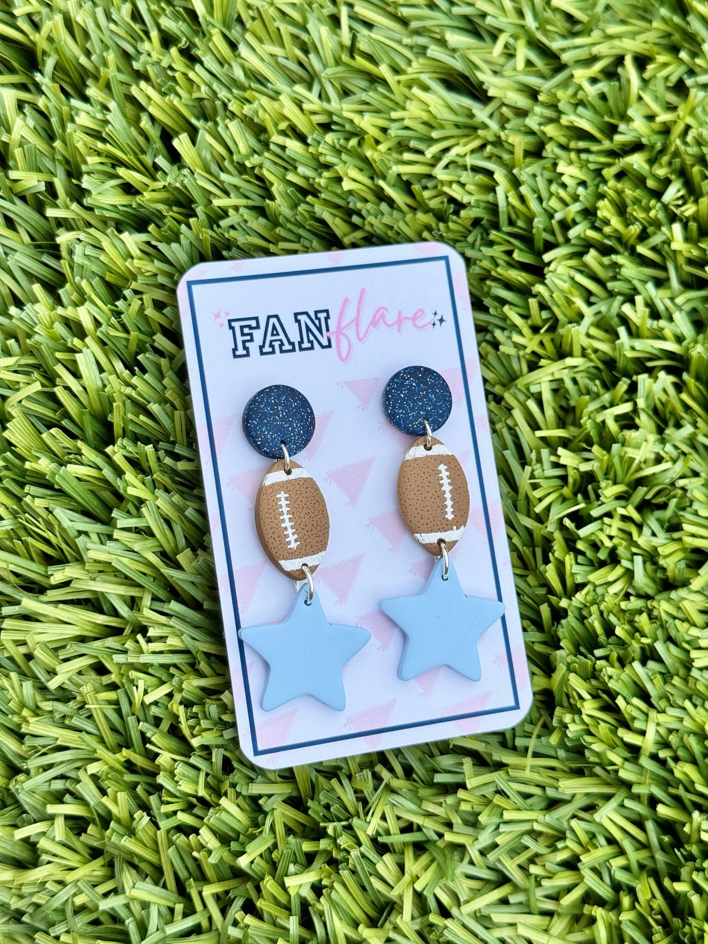 Clay Football + Star Dangle Earrings || Game Day Earrings