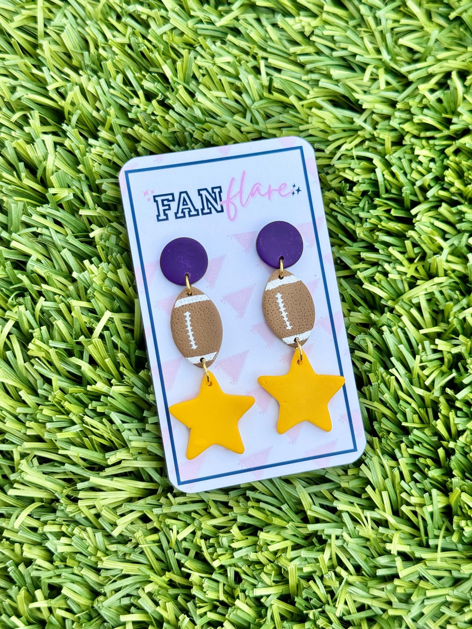 Clay Football + Star Dangle Earrings || Game Day Earrings