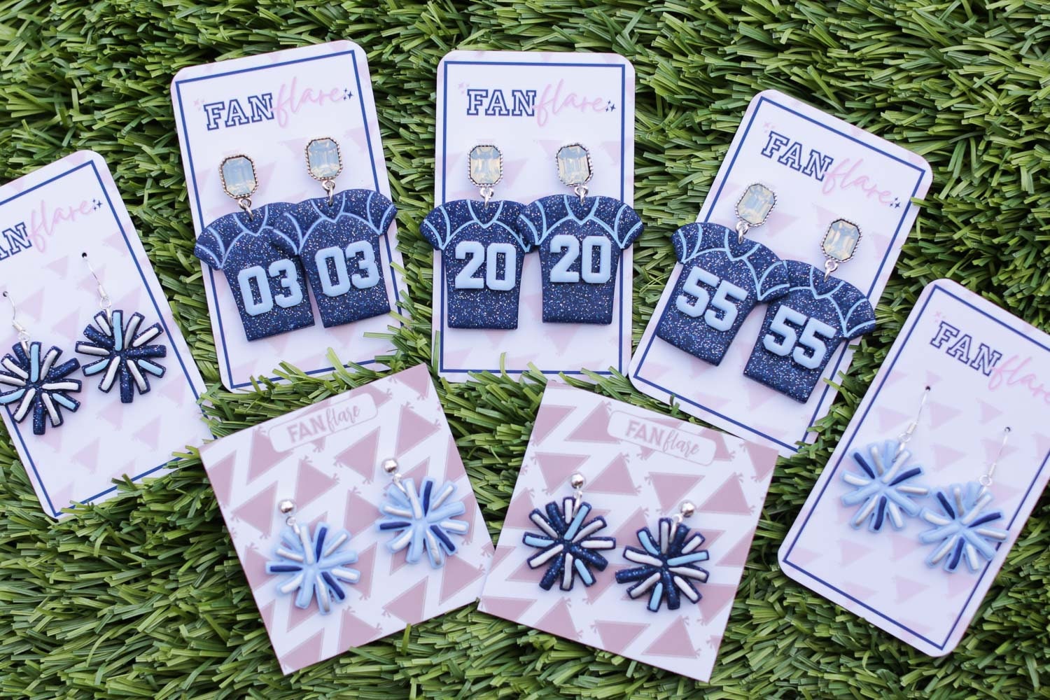 Baby Blue and Navy Football Jersey Game Day Earrings