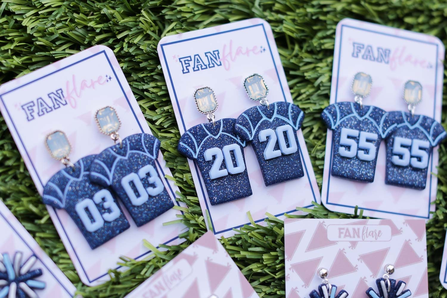 Baby Blue and Navy Football Jersey Game Day Earrings