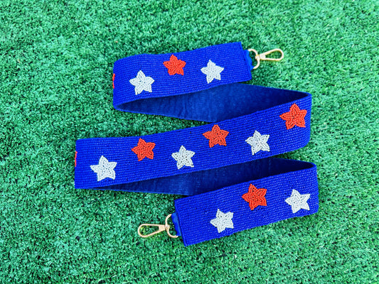 Orange and Blue Beaded Star Game Day Bag Straps, Beaded Bag Strap, Stadium Bag Strap