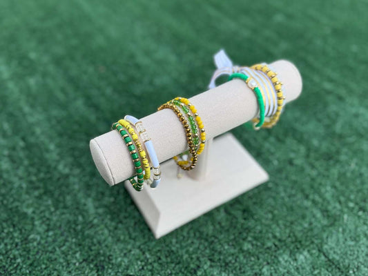 Green and Yellow Beaded Game Day Bracelet Stacks