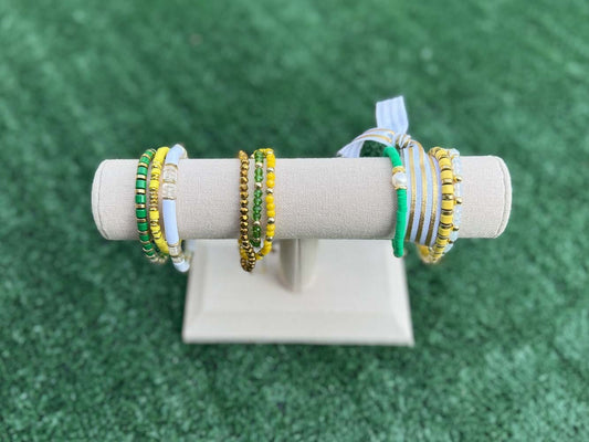 Green and Yellow Beaded Game Day Bracelet Stacks