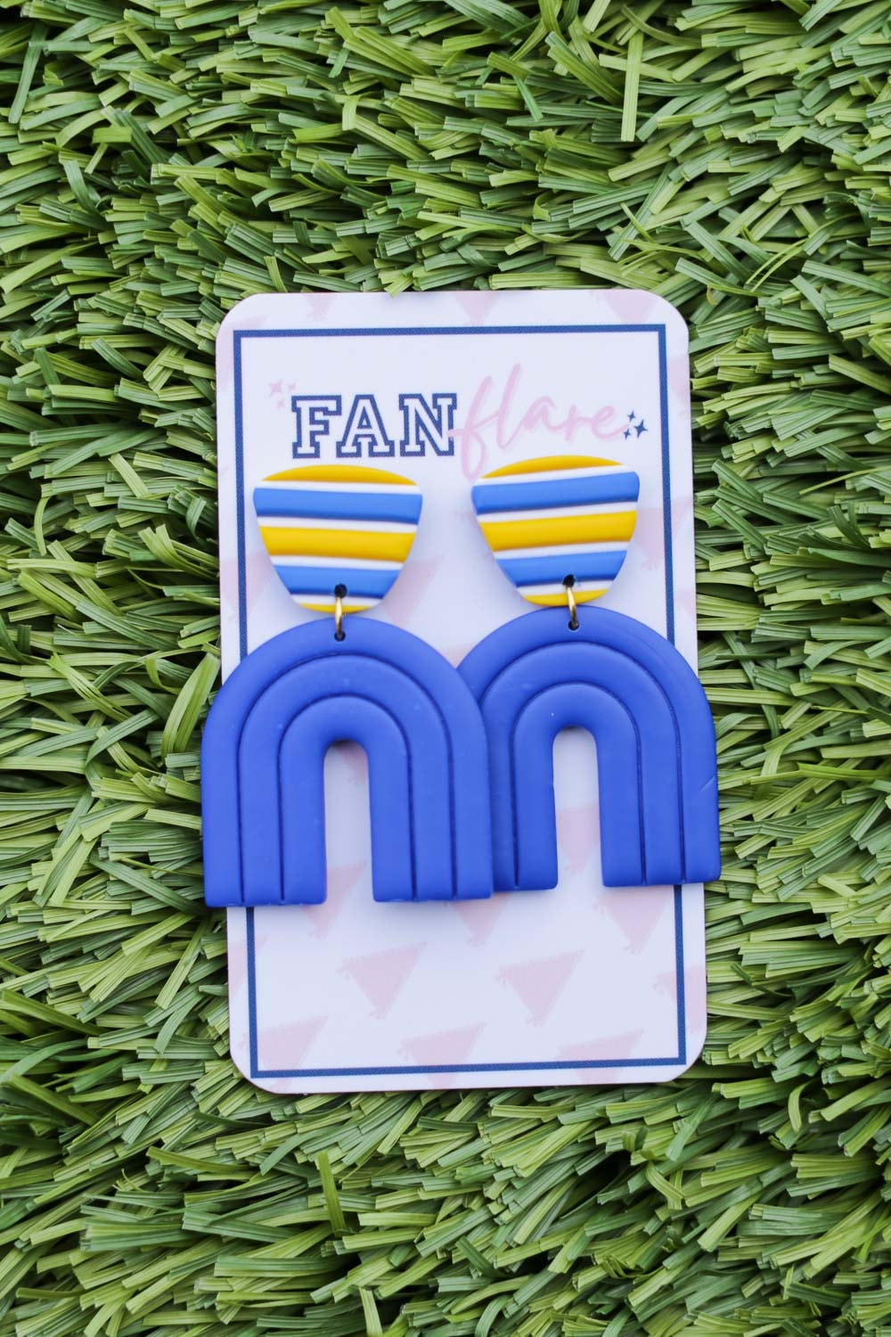 Game Day Clay Earrings, Royal Blue and Yellow Striped Collection