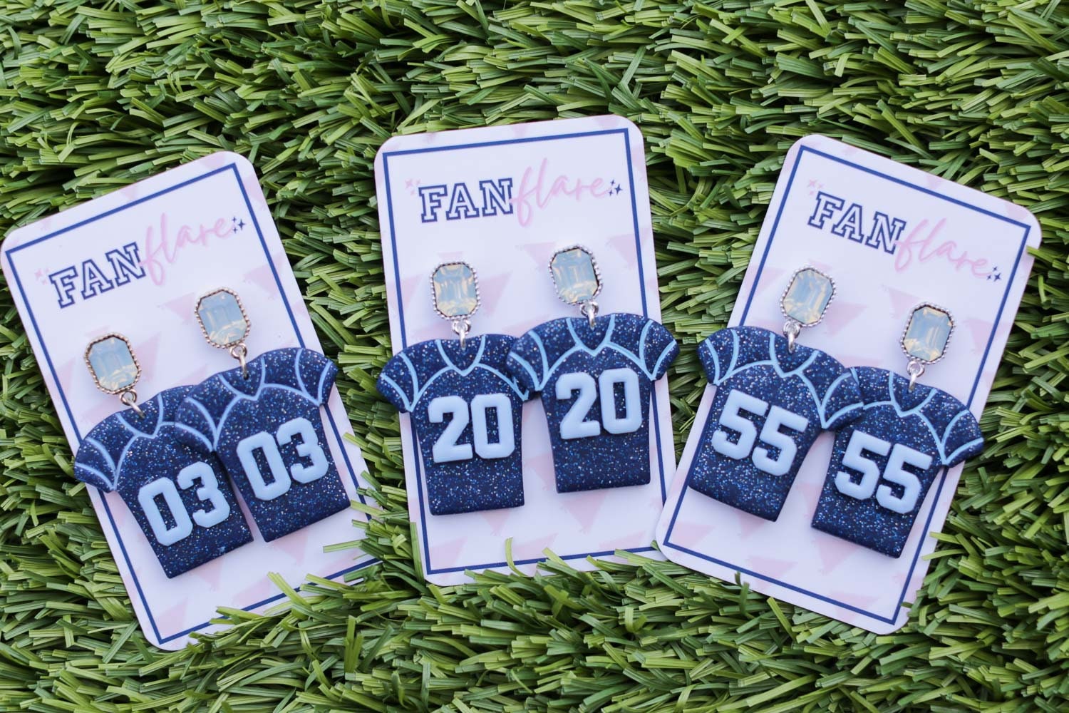 Baby Blue and Navy Football Jersey Game Day Earrings