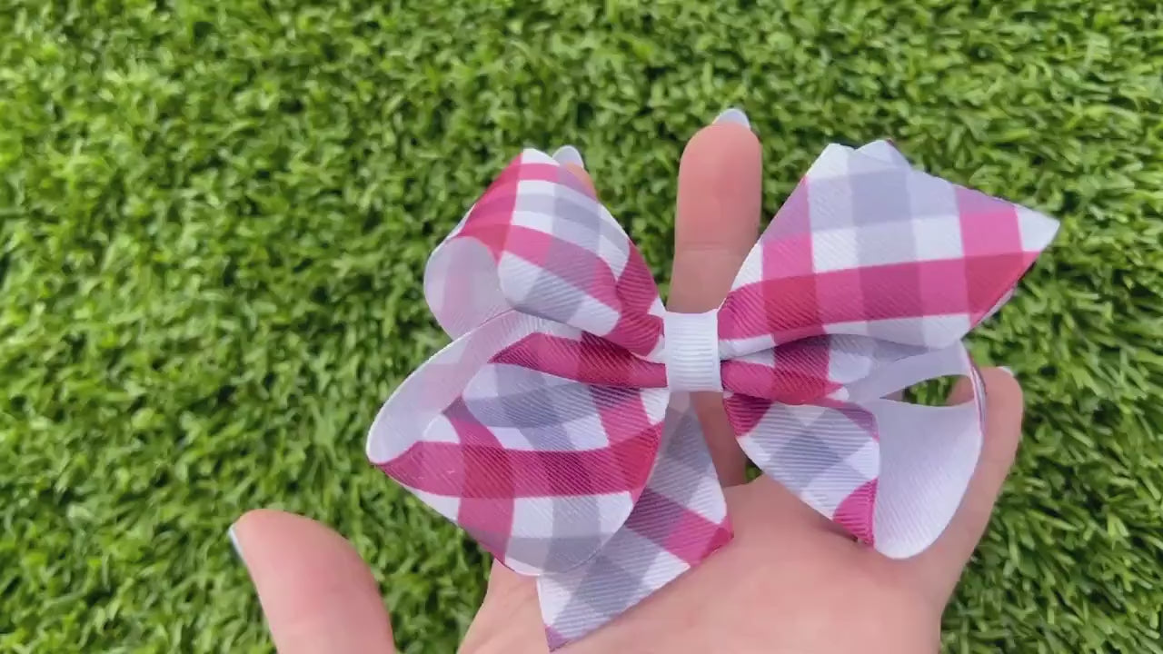 Crimson & Gray Gingham Bow / Game Day / Grosgrain