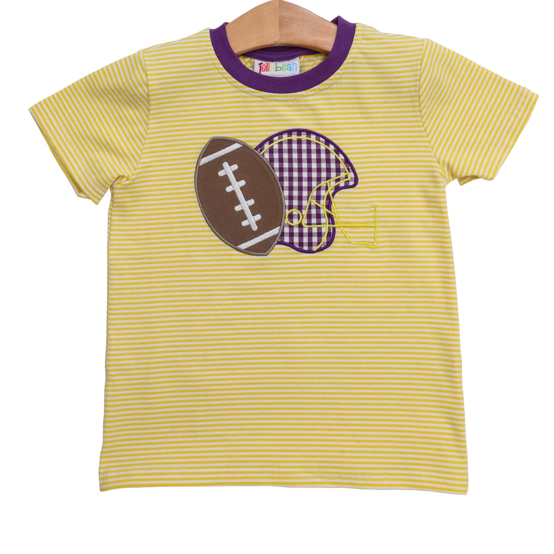 Football Applique T-Shirt Purple and Yellow Stripe - Fan Flare