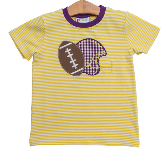 Football Applique T-Shirt Purple and Yellow Stripe - Fan Flare