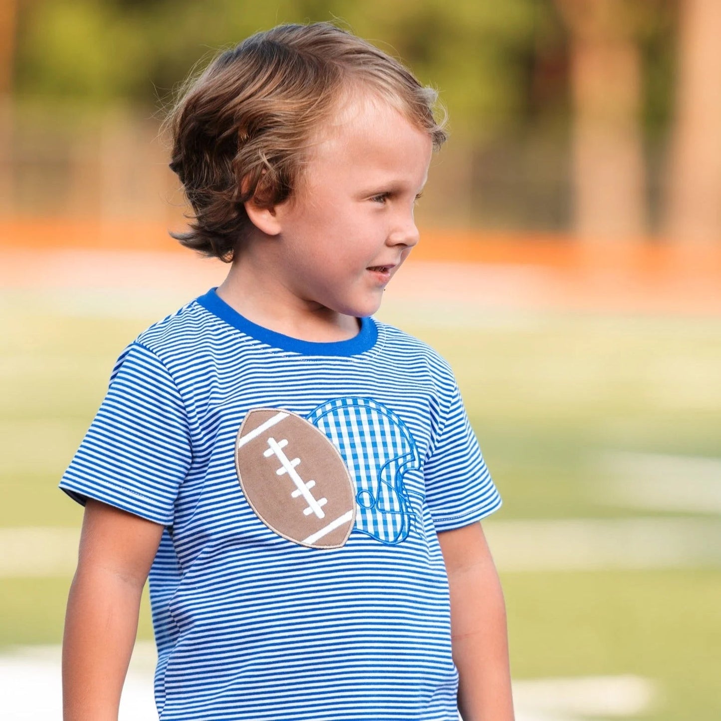 Football Applique T-Shirt Royal Blue Stripe - Fan Flare