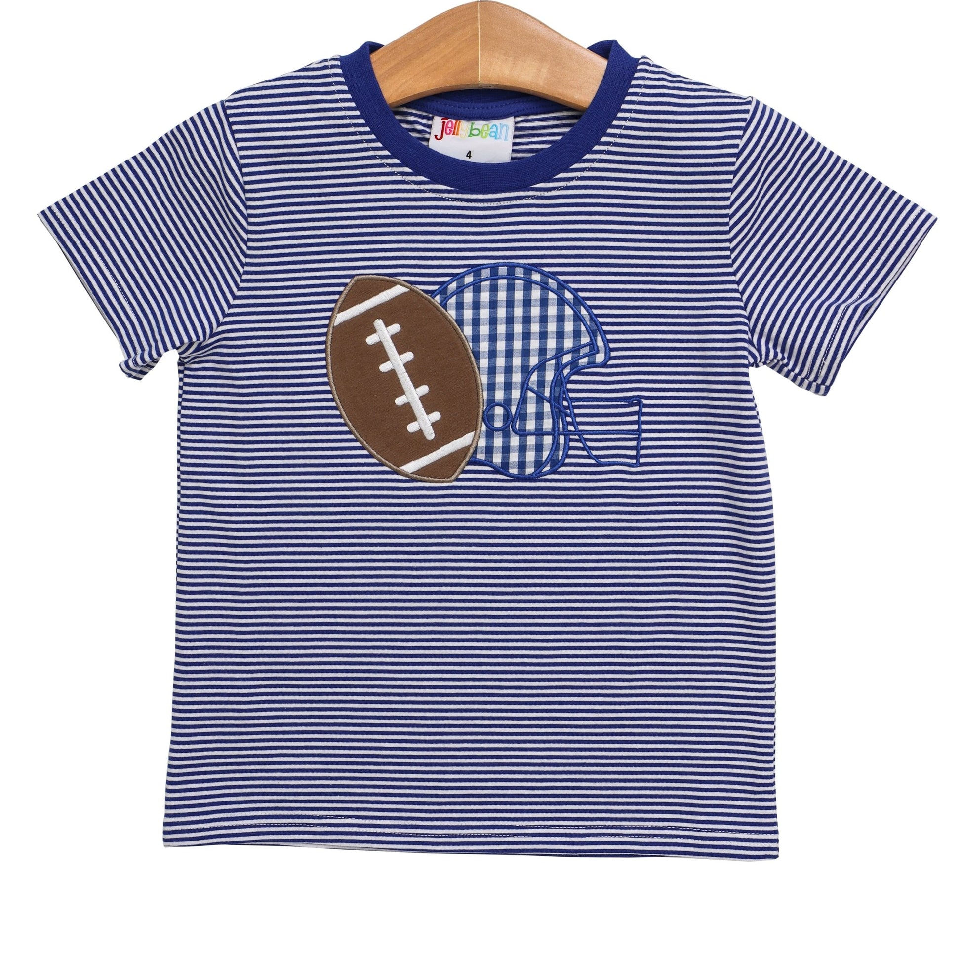 Football Applique T-Shirt Royal Blue Stripe - Fan Flare