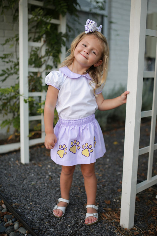 Game Day Lavender Tiger Paw Skirt with Peter Pan Collar Shirt Set - Fan Flare