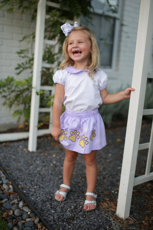 Game Day Lavender Tiger Paw Skirt with Peter Pan Collar Shirt Set - Fan Flare