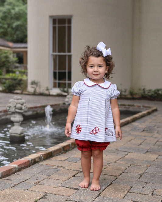 Game Day Pleat Bloomer Set - Gray Stripe - Fan Flare