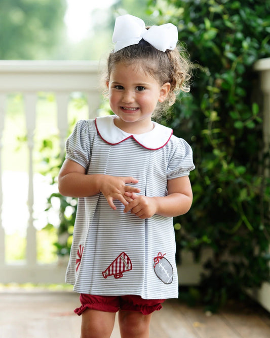 Game Day Pleat Bloomer Set - Gray Stripe - Fan Flare