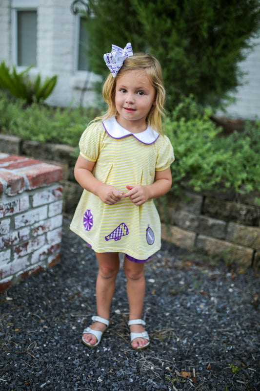 Game Day Pleat Bloomer Set - Yellow Stripe - Fan Flare