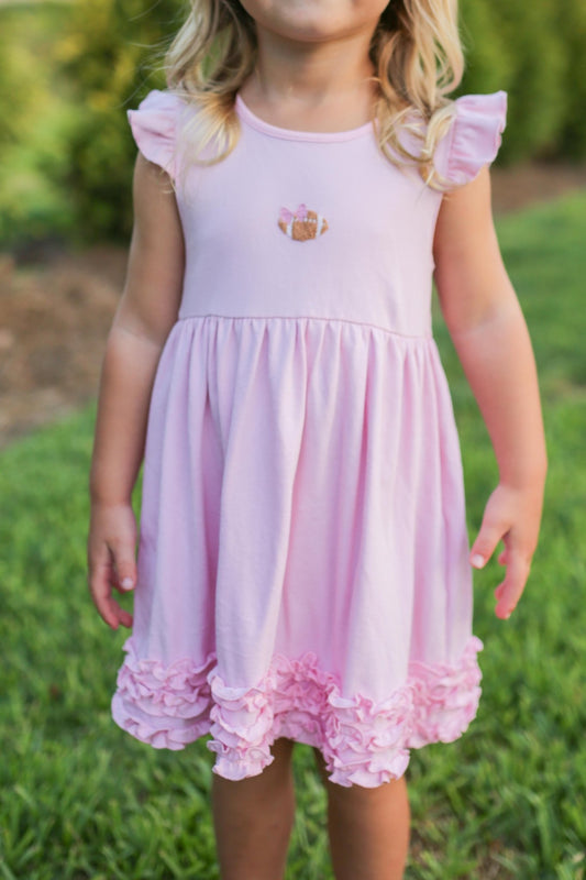 Girls Pink Football Flutter Sleeve Game Day Dress - Fan Flare