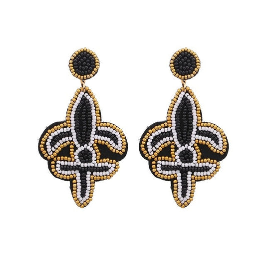 Saints beaded Football Earrings Fleur-de-lis