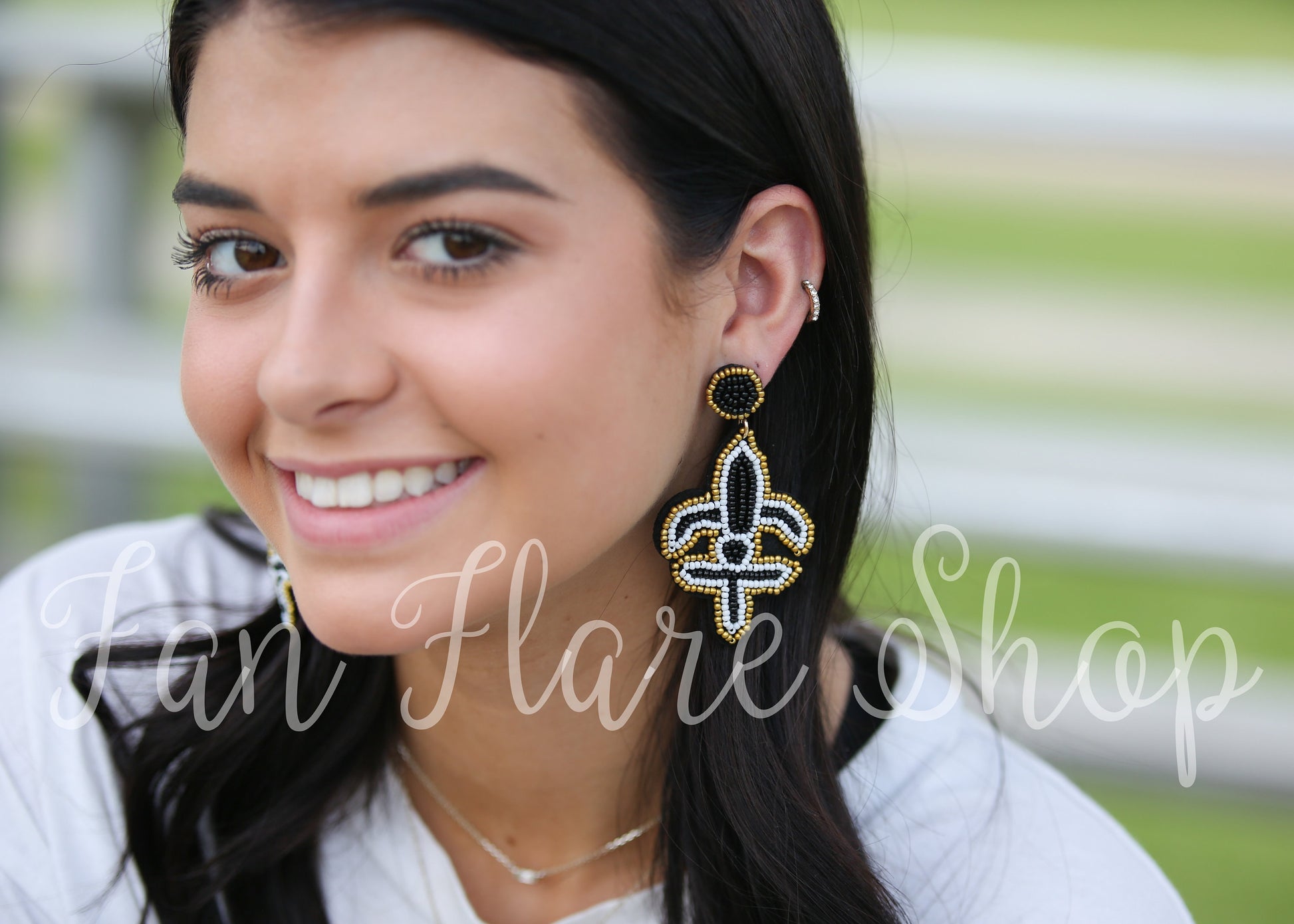 Saints beaded Football Earrings Fleur-de-lis